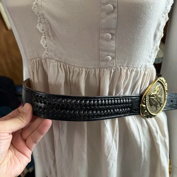 Vintage Leather Belt with Brass Buckle - Picture 3 of 7